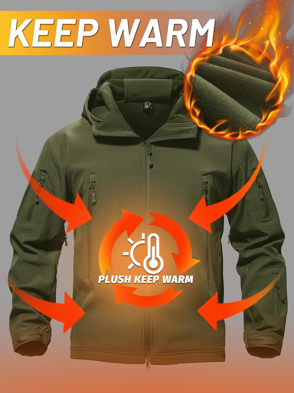 Men'S Special Ops Military Tactical Soft Shell Winter Warm Fleece Lined Jacket Rain Hood Coat Hiking Snowboard