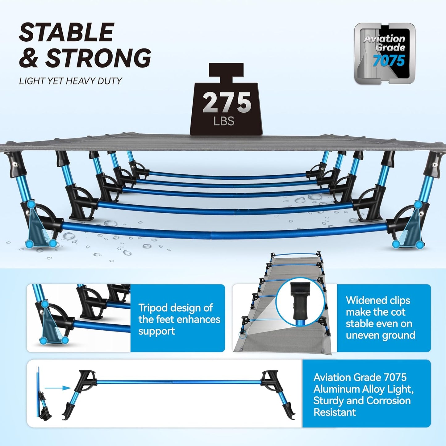 Ultralight Folding Tent Camping Cot Bed, Portable Compact for Outdoor Travel, Base Camp, Hiking, Mountaineering, Lightweight Backpacking (Grey)