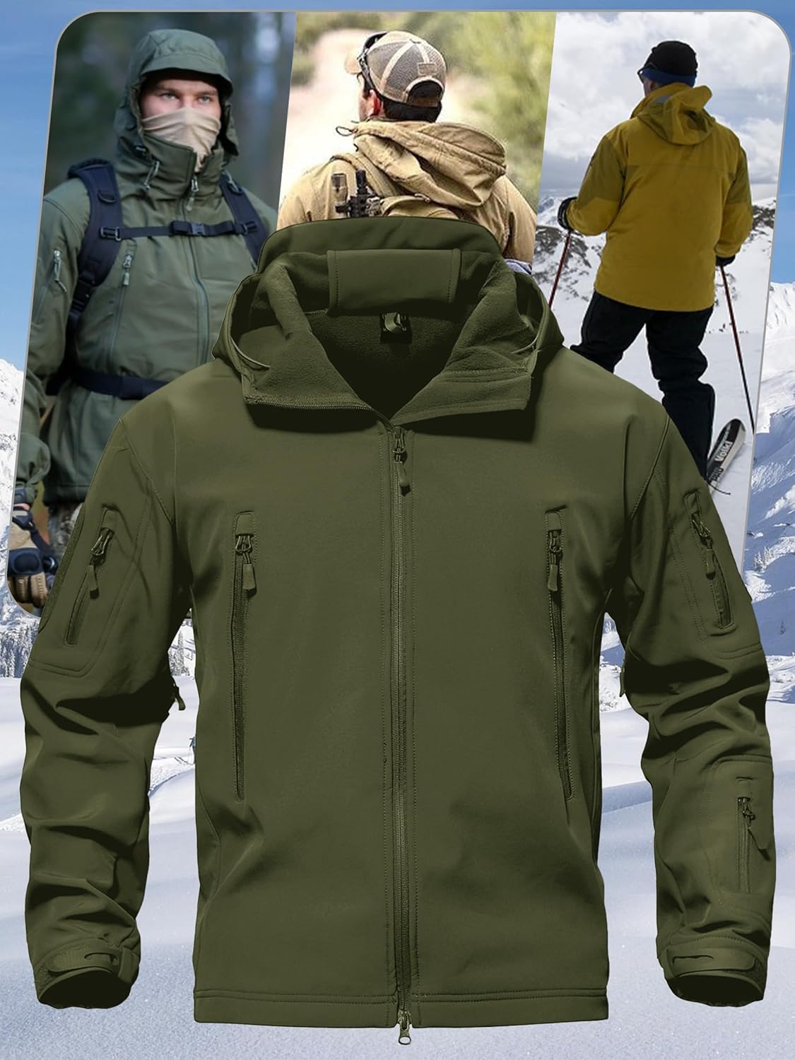Men'S Special Ops Military Tactical Soft Shell Winter Warm Fleece Lined Jacket Rain Hood Coat Hiking Snowboard