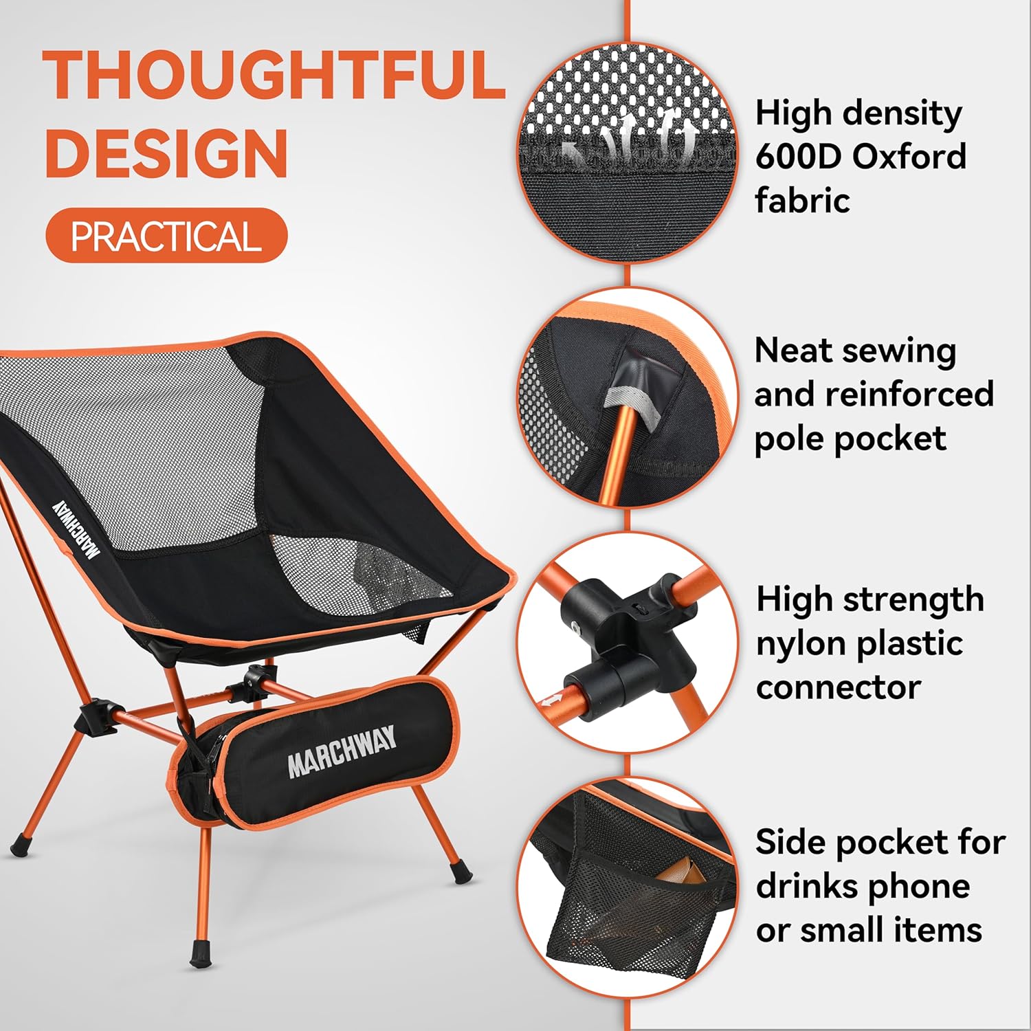 Ultralight Folding Camping Chair, Heavy Duty Portable Compact for Outdoor Camp, Travel, Beach, Picnic, Festival, Hiking, Lightweight Backpacking (Orange)
