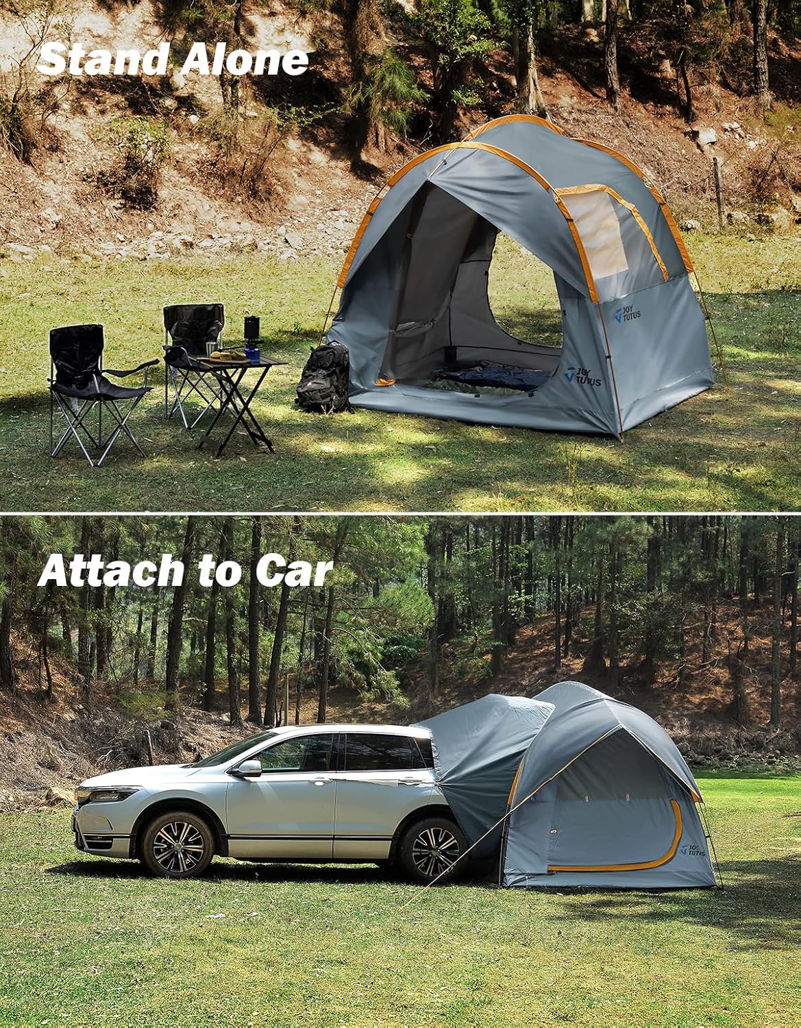 SUV Tent for Camping with Rainfly, Double Door Design Car Tent with Aluminum Poles, SUV Tailgate Tent with Waterproof Pu2000Mm Double Layer for 4-8 Person, Orange