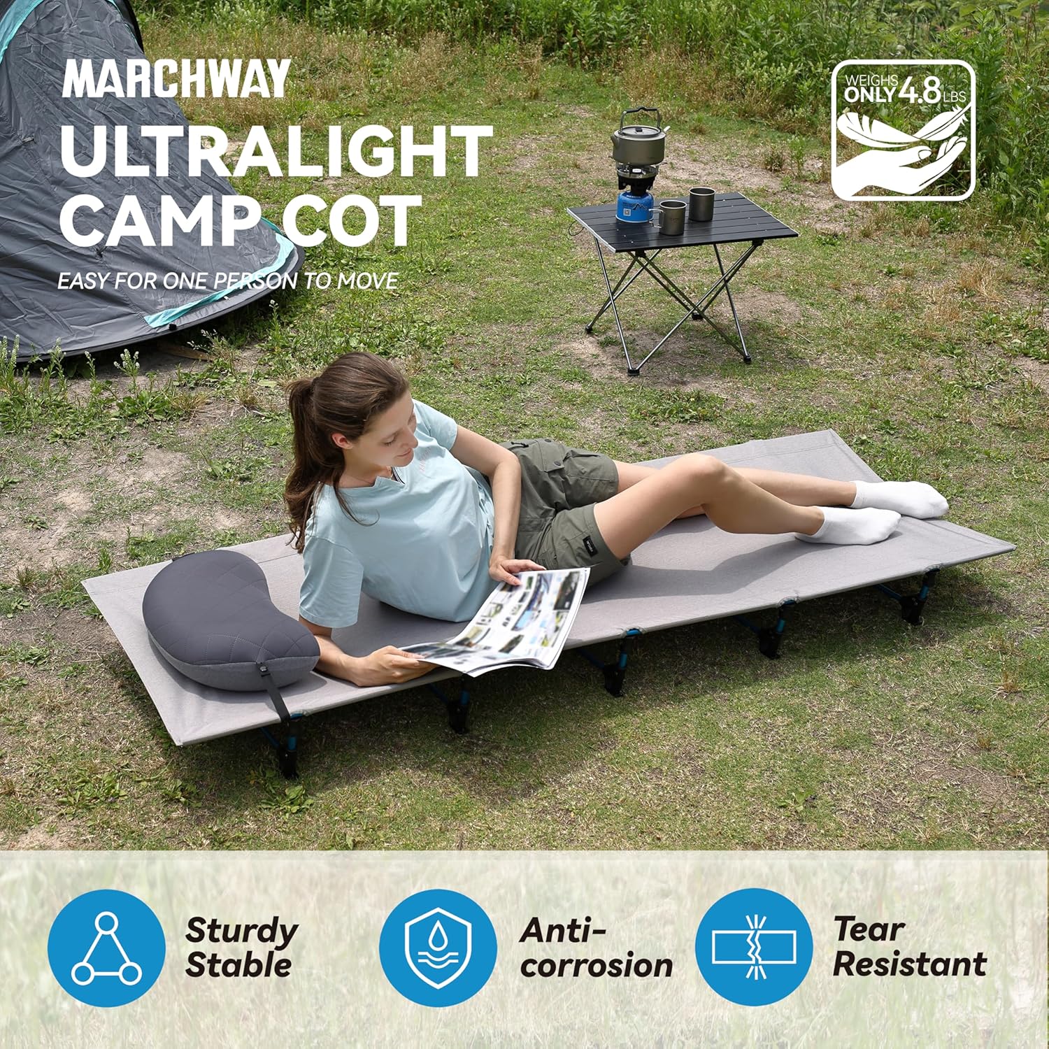 Ultralight Folding Tent Camping Cot Bed, Portable Compact for Outdoor Travel, Base Camp, Hiking, Mountaineering, Lightweight Backpacking (Grey)