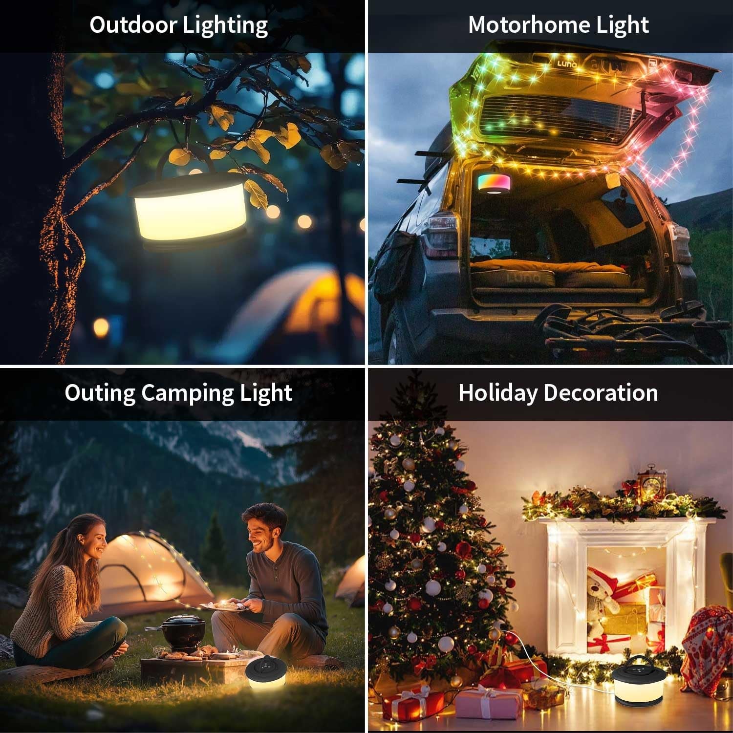 Camping String Lights,2 in 1 Upgraded 32.8FT Rechargeable Tent Lights String with 19 Lighting Modes,Quick Storage Camping Lights，Portable LED Lamp for Bedroom Yard Decor Christmas Camping(Black)