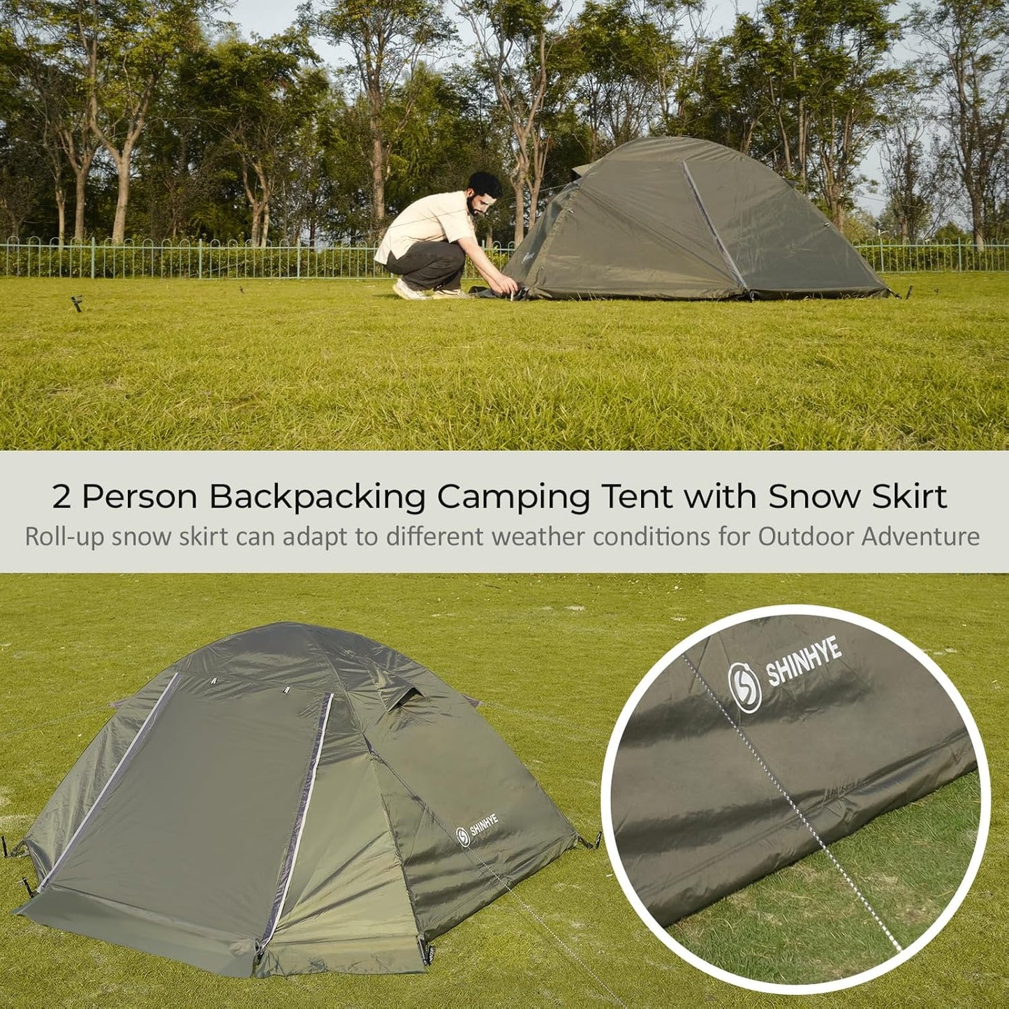 1/2 Person Backpacking Tent for 4 Season, Winter Ultralight Extreme Cold Weather Tents for Camping Easy Setup Waterproof Double Layer Tent for Family Outdoor Hiking Mountaineering
