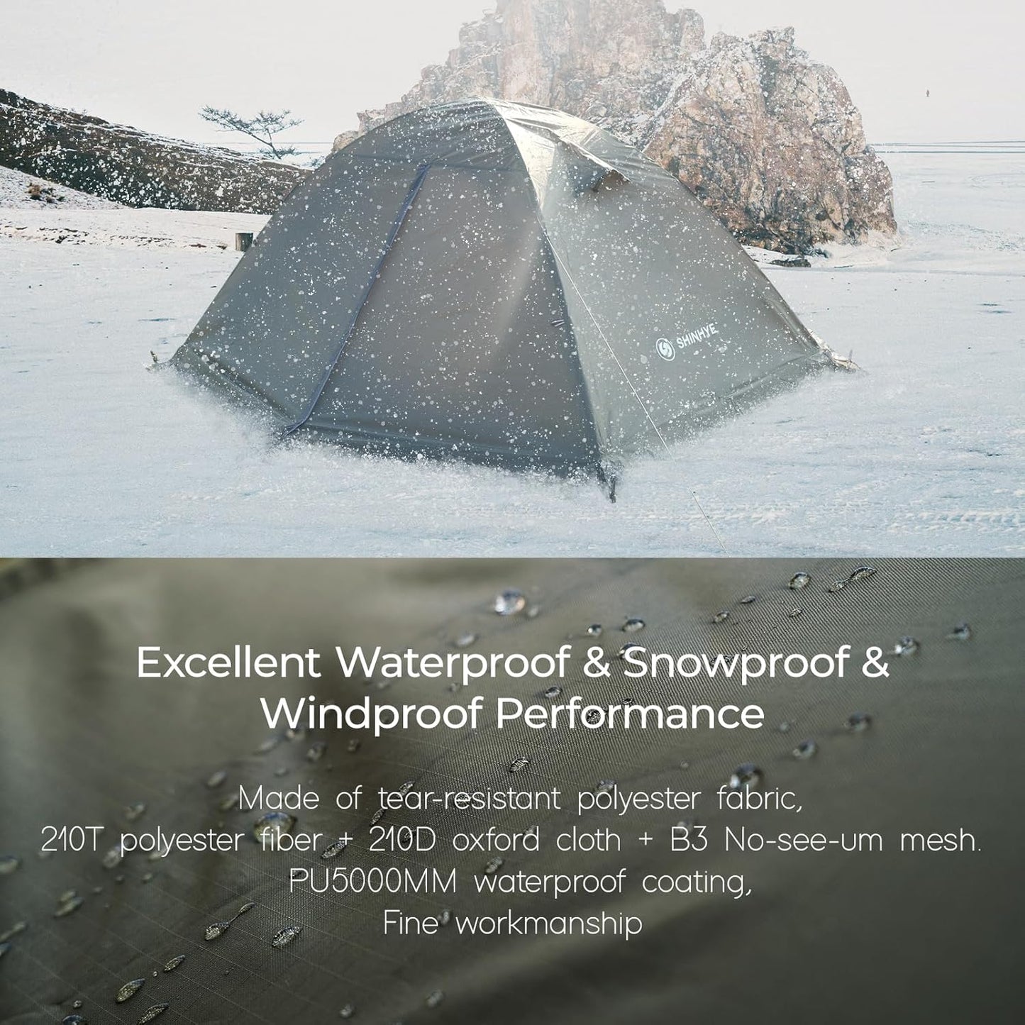 1/2 Person Backpacking Tent for 4 Season, Winter Ultralight Extreme Cold Weather Tents for Camping Easy Setup Waterproof Double Layer Tent for Family Outdoor Hiking Mountaineering
