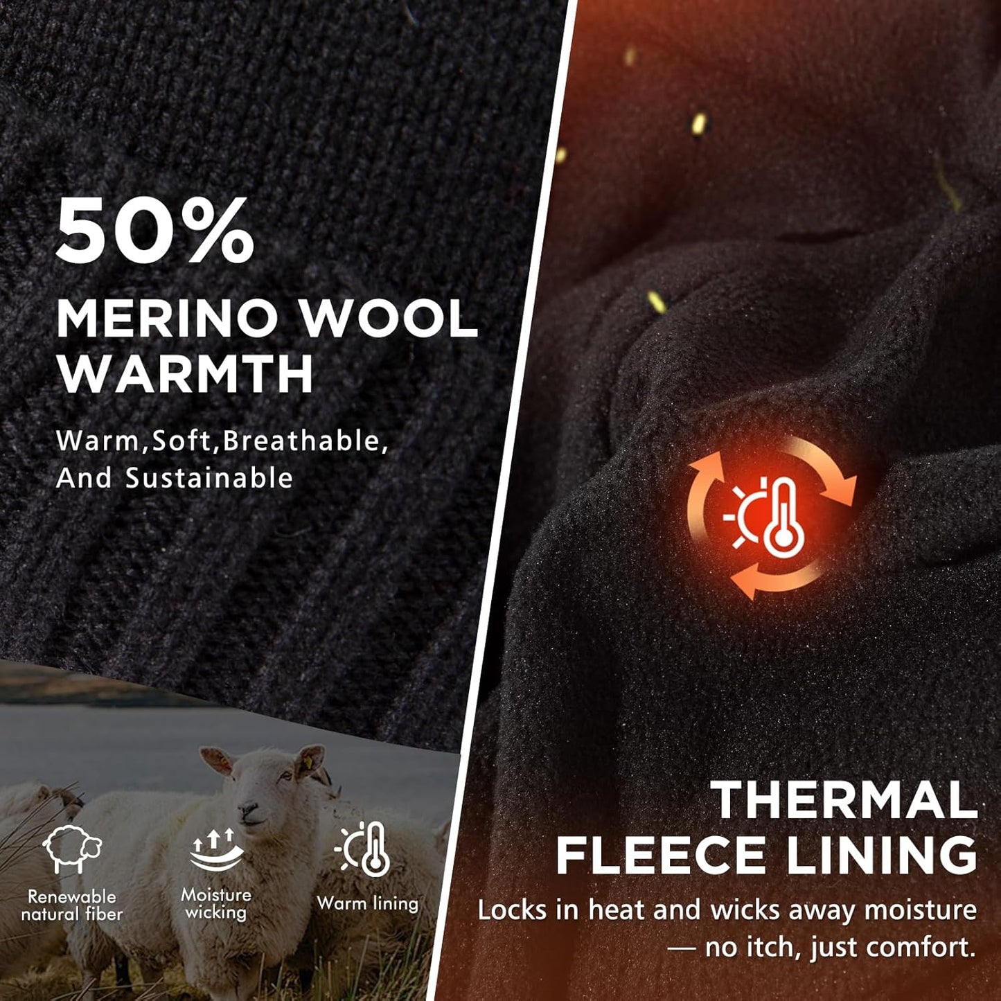 Dryknit™ Waterproof M/L XL/XXL Fleece Lined Beanie with Brim, Merino Wool Warm Cold Weather Visor Cap