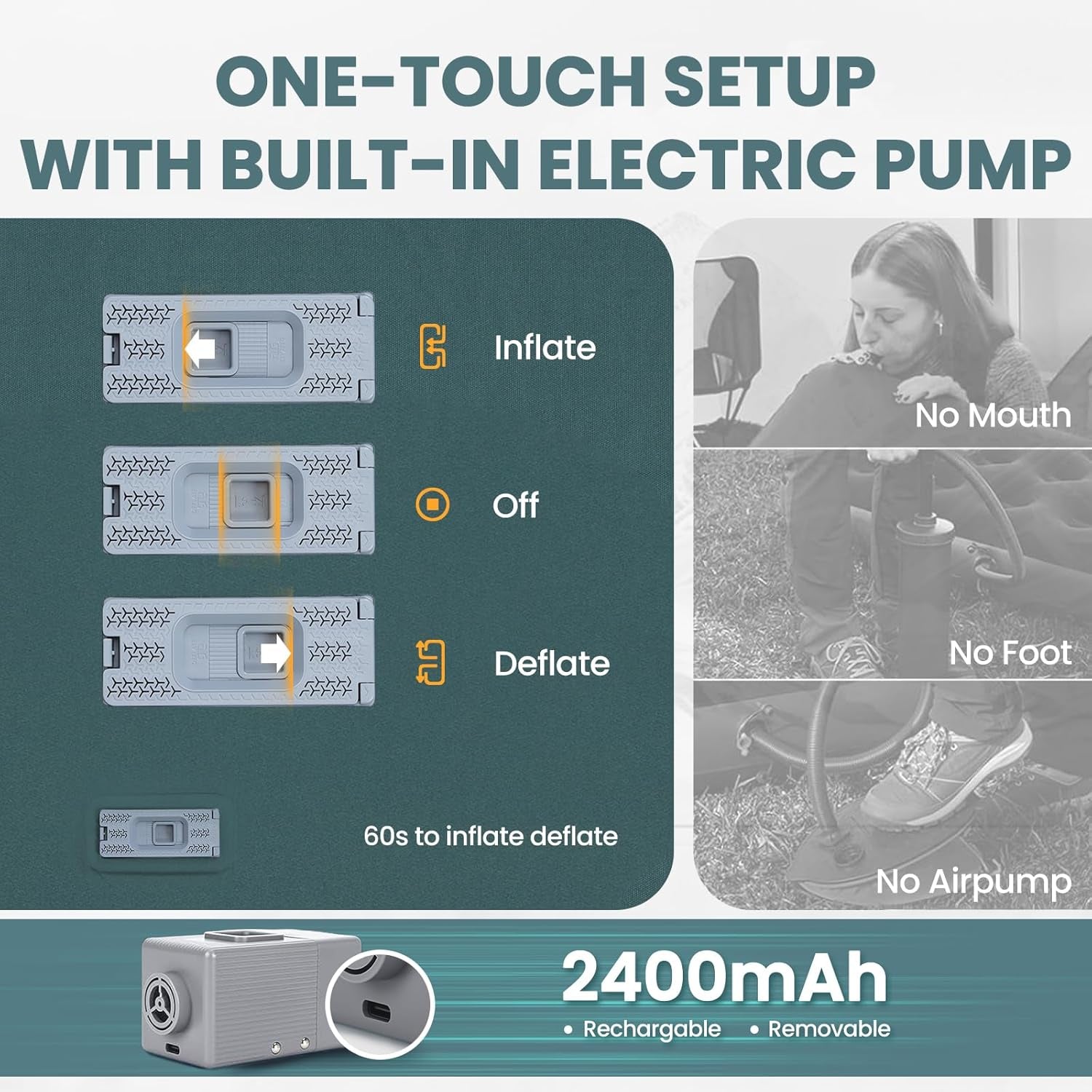 Sleeping Pad for Camping, 3.15" Thick Self Inflating Sleeping Camping Pad with Pillow&Electric Pump,Memory Foam Camping Mattress Pad, 4-Season Camp Sleeping Mat for Travel,Car,Tent,Home-Green